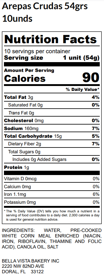 Arepa thin raw - 10 units
